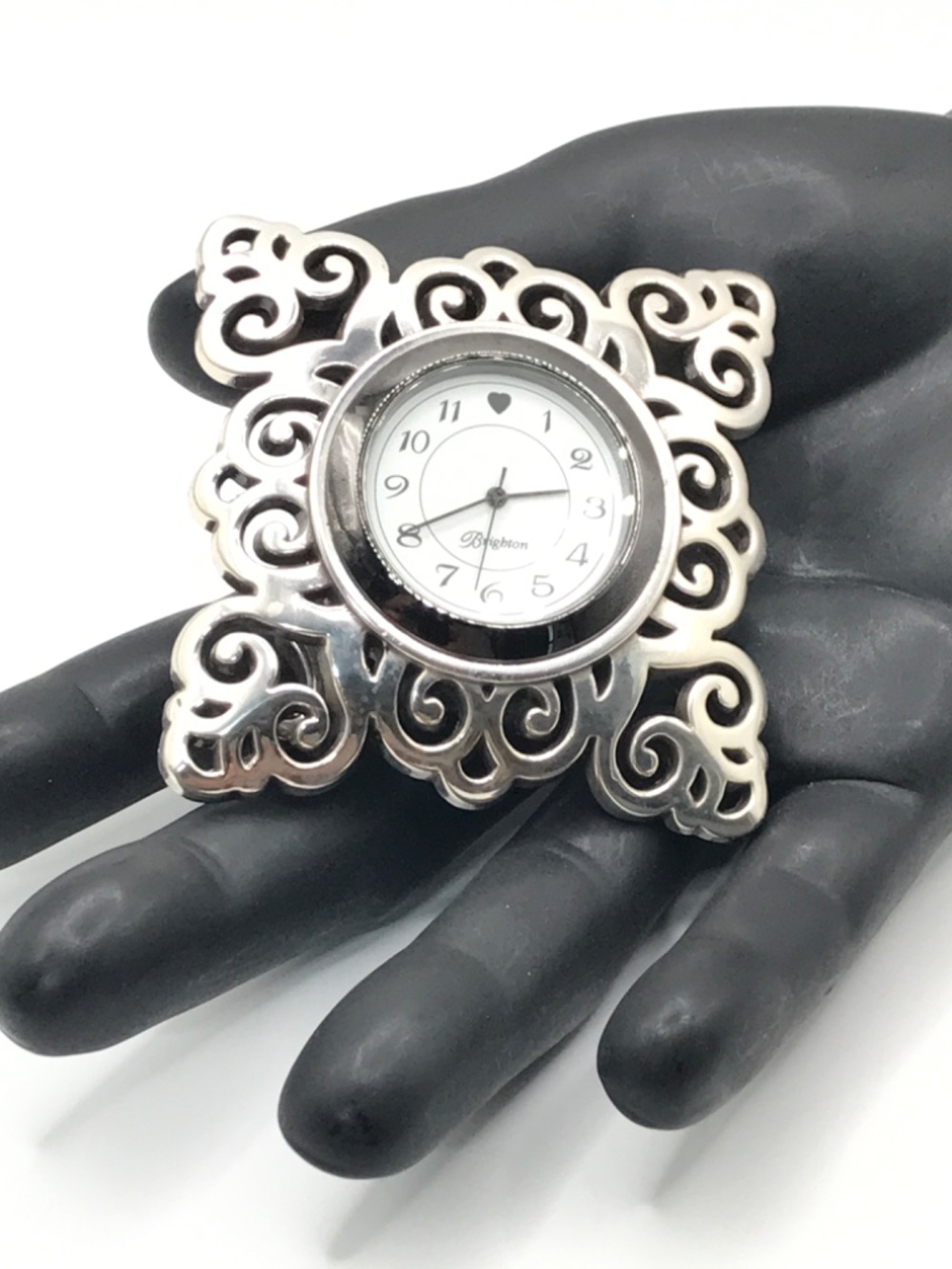 Brighton Mini Clock Silver Plate 2.5 inch New Battery Geneva Scroll